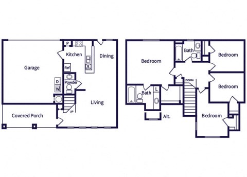Floor plan for 4 beds, 2.5 baths, 1429 sqft